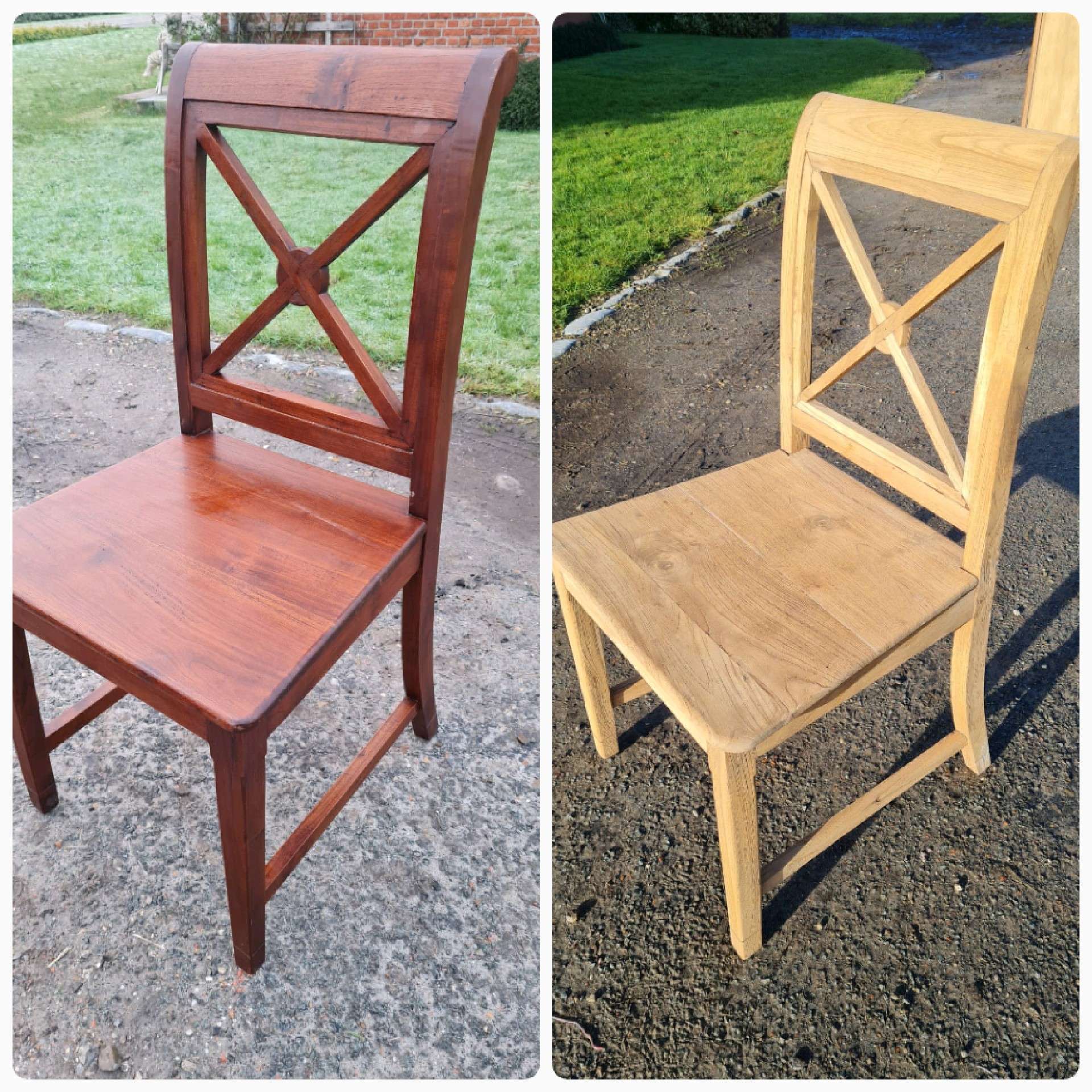 Voor en na foto van oude houten stoel